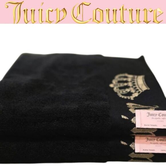 Juicy Couture Gold Signature Logo Crown Embossed Bath Towel Set - Picture 1 of 7